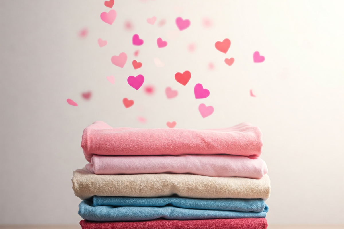 Stack Of Folded Laundry And Hearts 1200X800